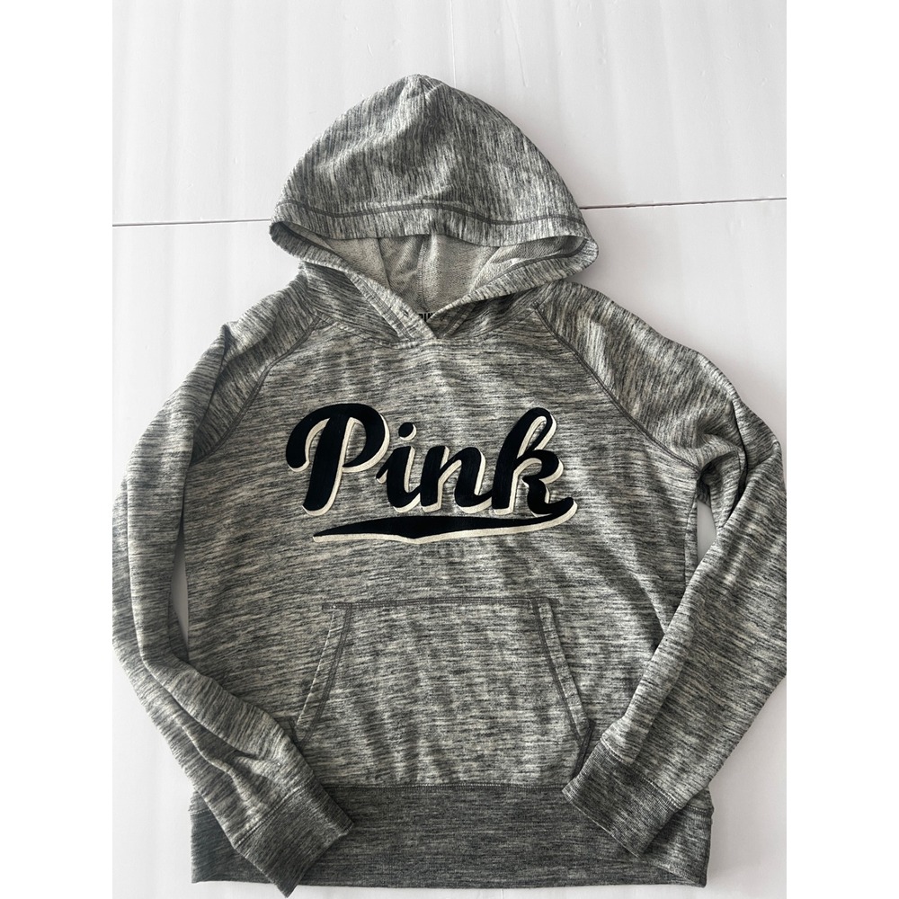 Pink Victoria's Secret Hoodie Womens Large Grey Space Dye Pullover Sweatshirt